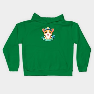 Surfing corgi dog Kids Hoodie